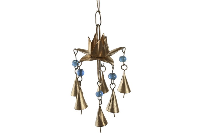 DKD Home Decor Decoración Colgante Metal Flor Loto Dorado 9x9x80 cm