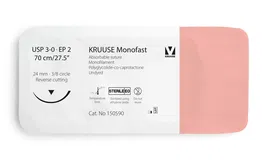 kruuse Monofast Undyed 3-0 Sutura 70 cm con Aguja 24 mm 3/8 Triangul (12 Unidades)