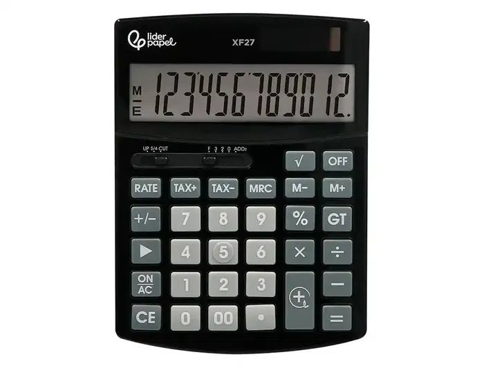 Liderpapel Calculadora sobremesa xf27 12 dígitos, solar y pilas, color negro
