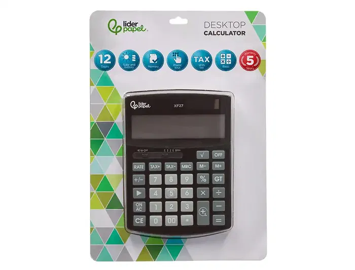 Liderpapel Calculadora sobremesa xf27 12 dígitos, solar y pilas, color negro