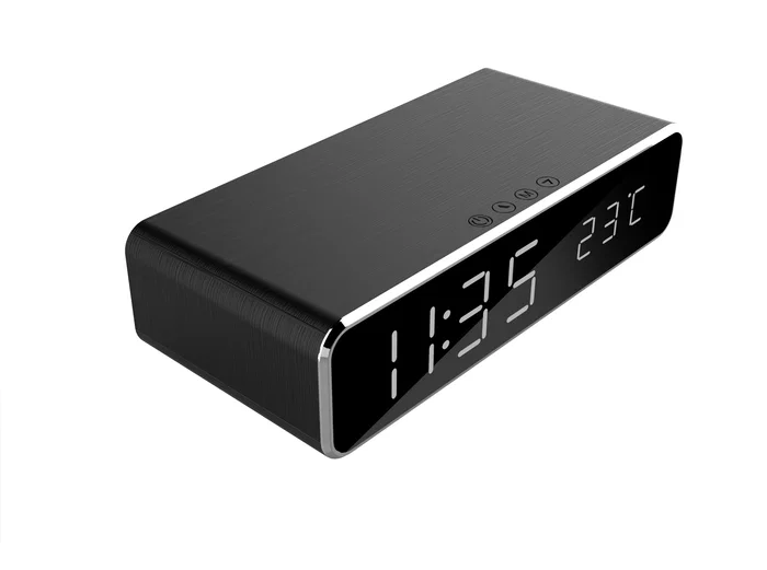 Gembird DAC-WPC-01 Despertador Digital Reloj con Carga Inalámbrica para iPhone y Galaxy, Pantalla LCD, Alarma Dual, Temperatura, Negro