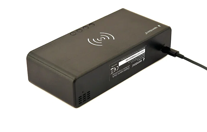 Gembird DAC-WPC-01 Despertador Digital Reloj con Carga Inalámbrica para iPhone y Galaxy, Pantalla LCD, Alarma Dual, Temperatura, Negro