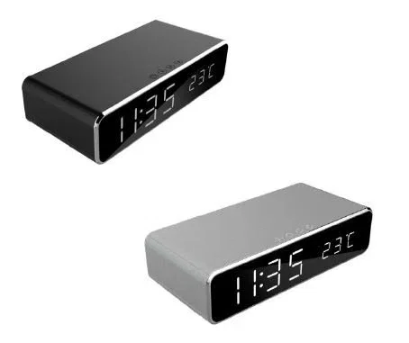 Gembird DAC-WPC-01 Despertador Digital Reloj con Carga Inalámbrica para iPhone y Galaxy, Pantalla LCD, Alarma Dual, Temperatura, Negro
