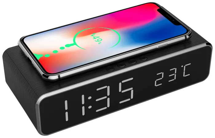 Gembird DAC-WPC-01 Despertador Digital Reloj con Carga Inalámbrica para iPhone y Galaxy, Pantalla LCD, Alarma Dual, Temperatura, Negro