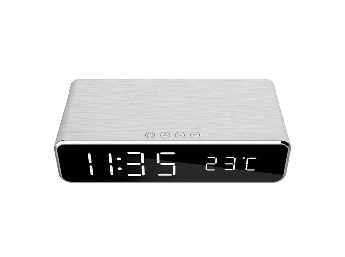 Gembird DAC-WPC-01 Despertador Digital Reloj con Carga Inalámbrica para iPhone y Galaxy, Pantalla LCD, Alarma Dual, Temperatura, Negro