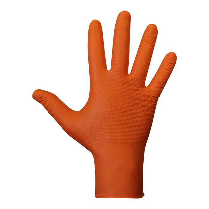 Juba Guantes de Nitrilo sin Polvo Desechables Diamantados, Talla 11, Color Naranja, Agility Grip, Extra Gruesos para Máximo Agarre - Caja de 50 Unidades