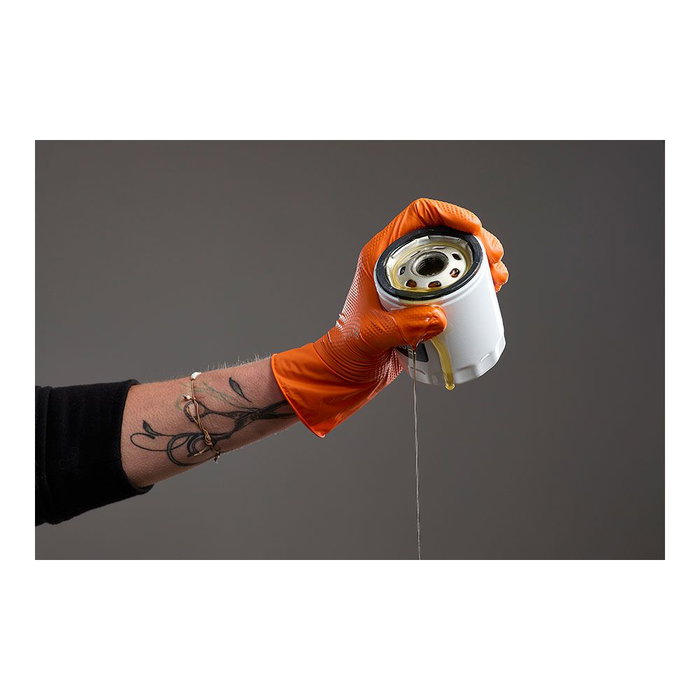 Juba Guantes de Nitrilo sin Polvo Desechables Diamantados, Talla 11, Color Naranja, Agility Grip, Extra Gruesos para Máximo Agarre - Caja de 50 Unidades
