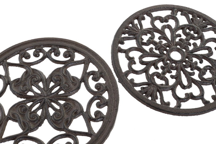 DKD Home Decor Soporte Marron Oscuro para Macetas Hierro Colado 18 x 1.5 x 18 cm (6 Unidades)