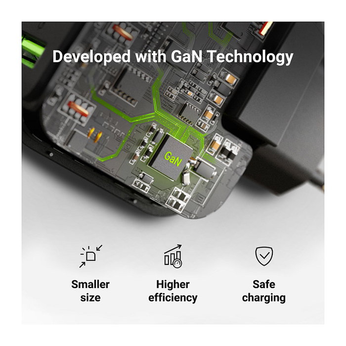 Green Cell Cargador GaN 65W con 2x USB-C y 1x USB-A Negro