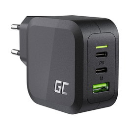 Green Cell CHARGC08 Cargador GaN 65W, Power Delivery, Quick Charge 3.0, 2 USB-C + 1 USB-A, Ultra Charge, PPS, 100-240V, Negro