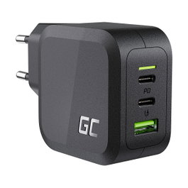 Green Cell Cargador GaN 65W con 2x USB-C y 1x USB-A Negro