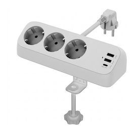 VALUE Regleta de sobremesa 3 tomas + 3x USB (2x A + 1x C) PD 32W con pinza