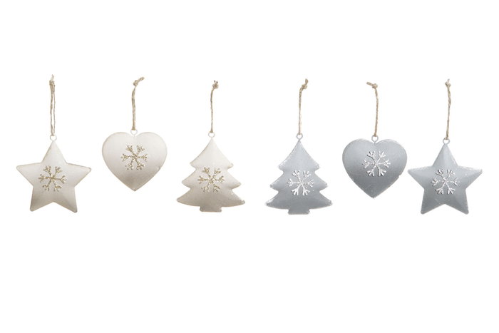 DKD Home Decor Decoracion Colgante Navidad Moderna Blanco Gris Metal Set de 6 Piezas 2 x 7 x 7 cm
