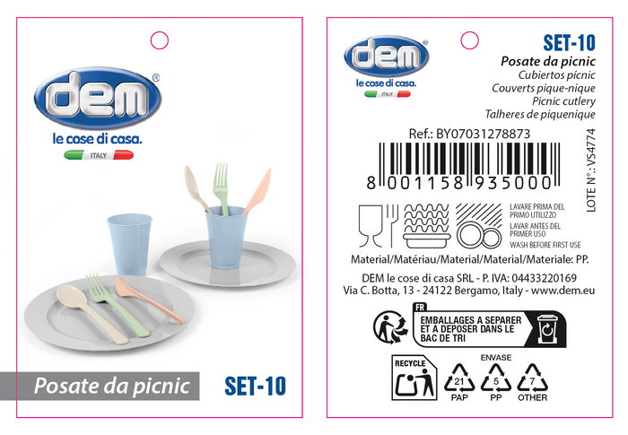 Inde Set 10 Pcs Picnic Pastel Dem 22.3 cm Ancho x 7.4 cm Alto x 22.4 cm Largo (24 Unidades)