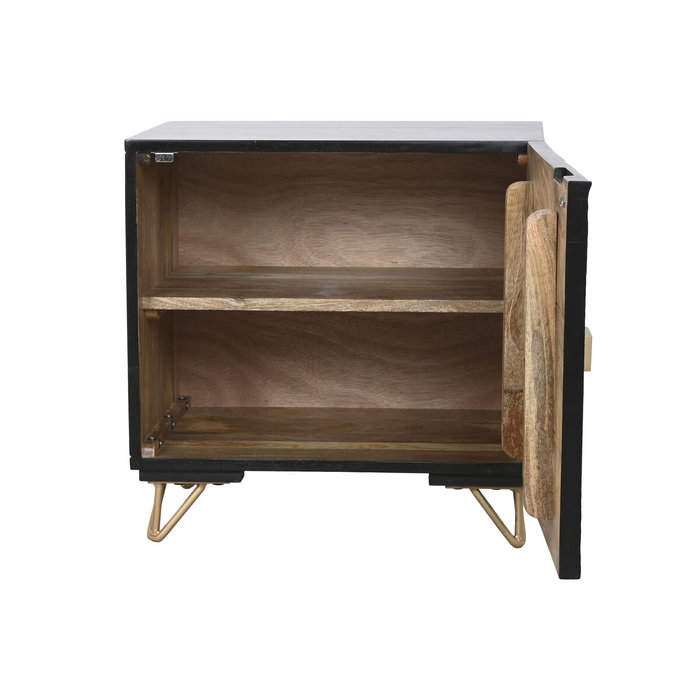 DKD Home Decor Mesita de Noche Colonial Negro Dorado Mango y Metal 40 x 50 x 50 cm