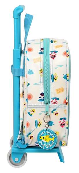 Mochila Escolar con Ruedas Baby Shark Surfing Azul Blanco 22 x 27 x 10 cm