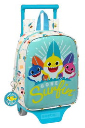 Mochila Escolar con Ruedas Baby Shark Surfing Azul Blanco 22 x 27 x 10 cm