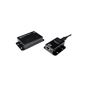 LogiLink Extensor USB 2.0 Cat.5, 50 m, con Hub USB de 4 puertos, Negro