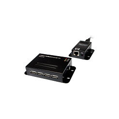 LogiLink Extensor USB 2.0 Cat.5, 50 m, con Hub USB de 4 puertos, Negro