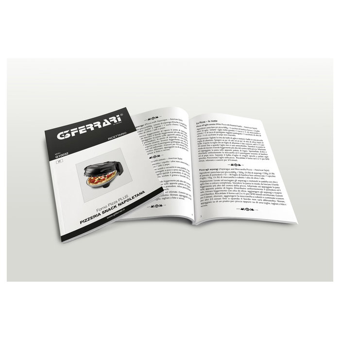 G3 Ferrari Horno para Pizza Napoletana, Negro, 1200 W, 31 cm, Piedra, 400 °C, con Temporizador, Libro de Recetas y Utensilio