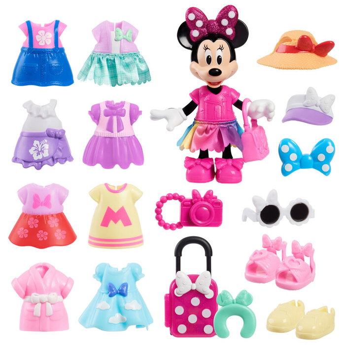 JUST PLAY Muñeca Minnie Mouse posable con 9 conjuntos y accesorios de 15 cm