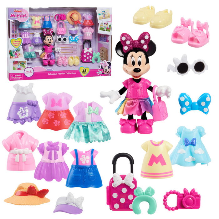 JUST PLAY Muñeca Minnie Mouse posable con 9 conjuntos y accesorios de 15 cm