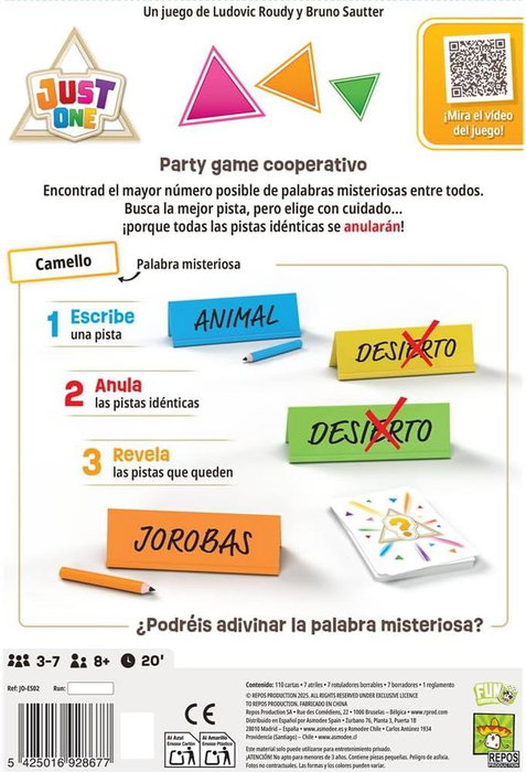 Asmodee Just One: Juego de Mesa Cooperativo de Adivinanzas para la Familia, 3-7 Jugadores, +8 Años, Edición Española