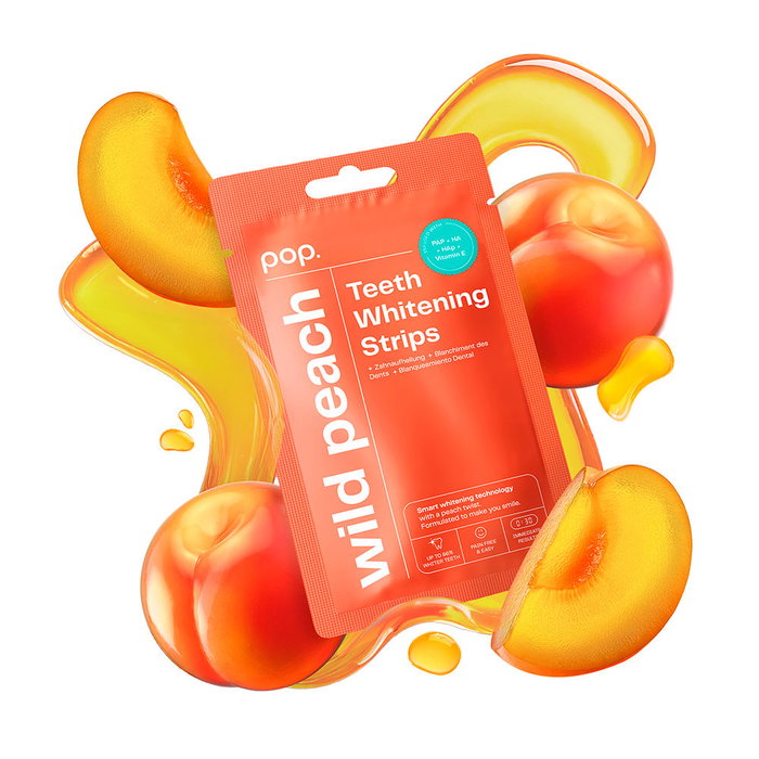 Pop. Tiras Blanqueadoras Dental Sabor Melocotón - 7 Tratamientos, Blanquea hasta 8 Tonos, Tecnología PAP Sin Peróxido, Sin Sensibilidad