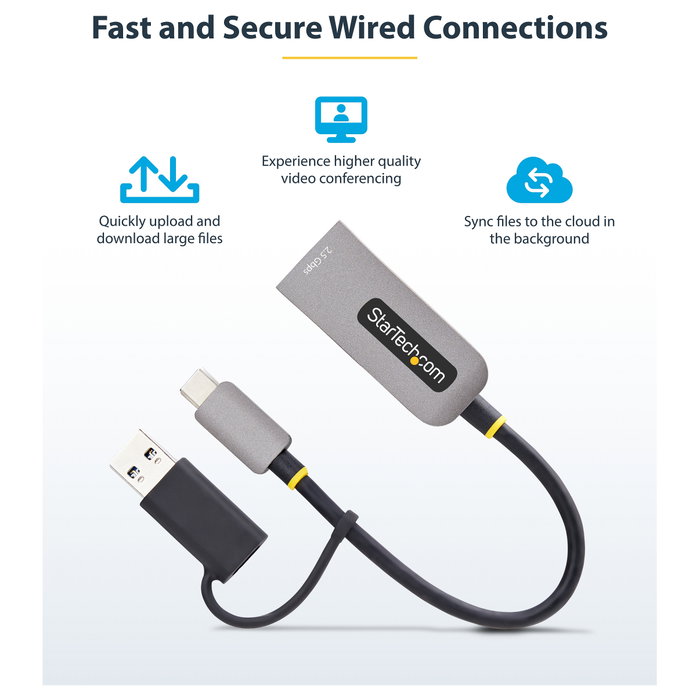 StarTech Adaptador de Red Ethernet USB-C a RJ45 de 2,5 GbE con Conversor USB-A, Gris
