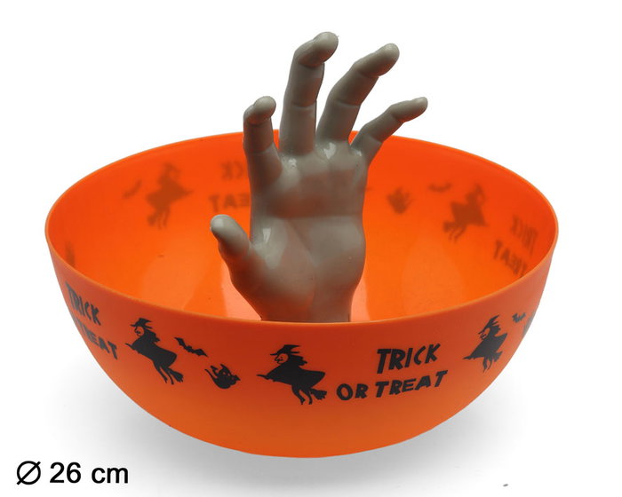 Cuenco Naranja De Halloween Ø26 cm Con Mano Zombi Interior Para Caramelos Cuenco Naranja De Halloween Ø26 cm Con Mano Zombi Interior Para Caramelos