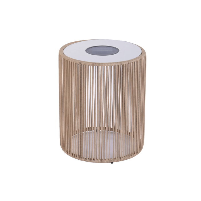 DKD Home Decor Mesita Auxiliar Solar de Acero y Ratán Sintético Blanco y Marrón