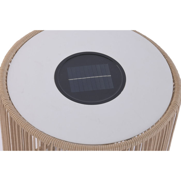 DKD Home Decor Mesita Auxiliar Solar de Acero y Ratán Sintético Blanco y Marrón