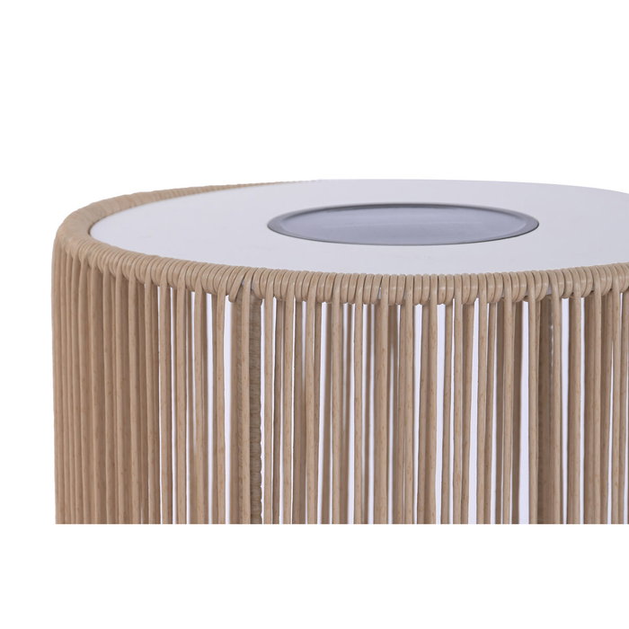DKD Home Decor Mesita Auxiliar Solar de Acero y Ratán Sintético Blanco y Marrón