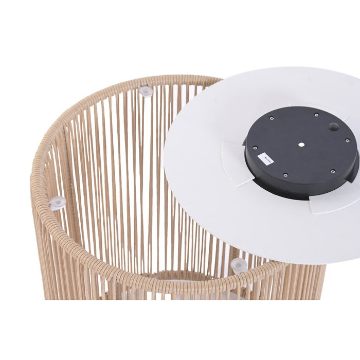 DKD Home Decor Mesita Auxiliar Solar de Acero y Ratán Sintético Blanco y Marrón