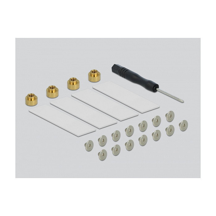 DeLOCK Adaptador PCIe x16 a 4 Ranuras NVMe M.2 Internas con Ventilador, PCIe 3.0, Color Gris, Activo con LED, 32 Gbit/s