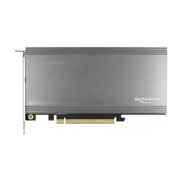 DeLOCK Adaptador PCIe x16 a 4 Ranuras NVMe M.2 Internas con Ventilador, PCIe 3.0, Color Gris, Activo con LED, 32 Gbit/s