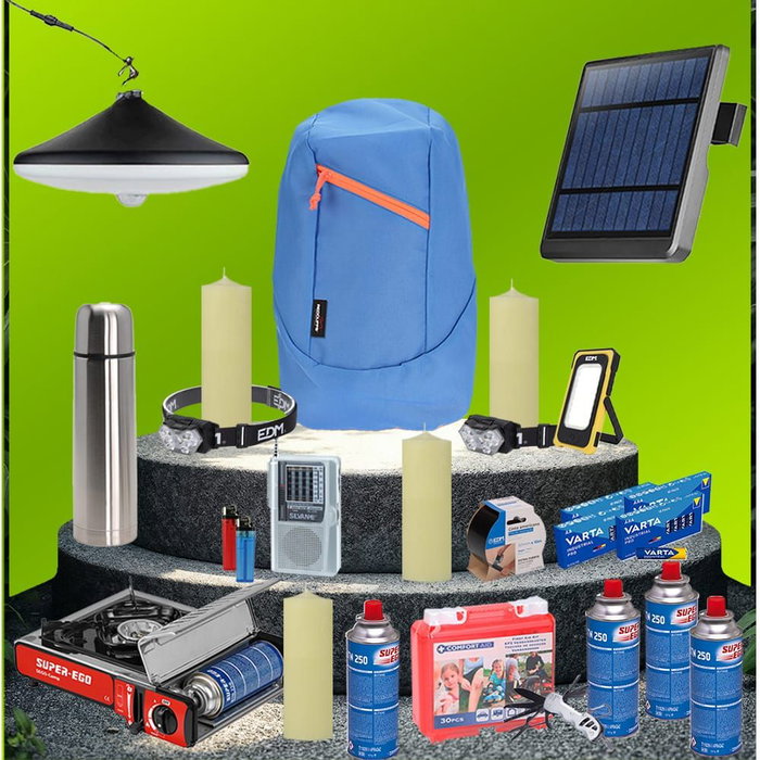 Edm Kit de Supervivencia Explorer con Radio 51117, Lampara Solar, Linterna Frontal, Multiherramienta, Kit Primeros Auxilios, Cocina a Gas, Termo 1L y Mochila Edm Kit de Supervivencia Explorer con Radio 51117, Lampara Solar, Linterna Frontal, Multiherramienta, Kit Primeros Auxilios, Cocina a Gas, Termo 1L y Mochila