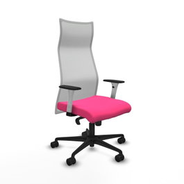 PIQUERAS Y CRESPO Sillón Albacete con Mecanismo Sincro, Similpiel Rosa y Malla Blanca
