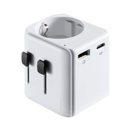 Ewent EW1472 Adaptador de Enchufe Universal Blanco con 2 Puertos USB (USB-A + USB-C) para Viajes Internacionales