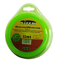 SIFER Hilo Desbrozadora Verde Redondo 3.00 mm x 15 m