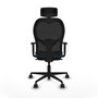 Silla de oficina Jorquera con mecanismo Sincro tapizada con Tela color Verde petróleo y malla color Negro. Equipada con lumbar 1D, Brazos 1D, Cabecero 2D y Ruedas 65mm nailon
