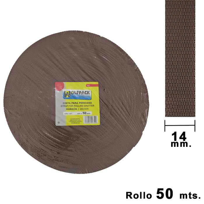 Wolfpack Cinta para Persiana Marrón 14 mm, Rollo de 50 Metros Wolfpack Cinta para Persiana Marrón 14 mm, Rollo de 50 Metros