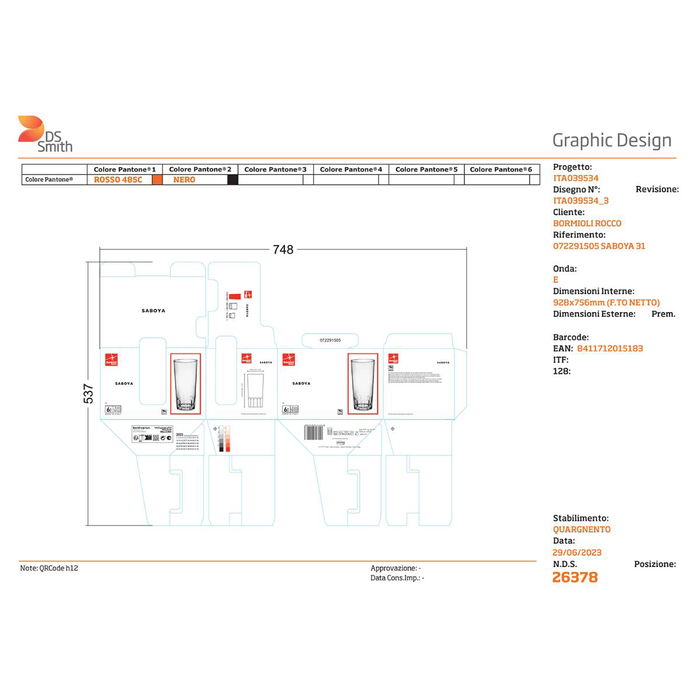 Set 6 Vasos Altos Vidrio Saboya Bormioli Rocco 31 cL