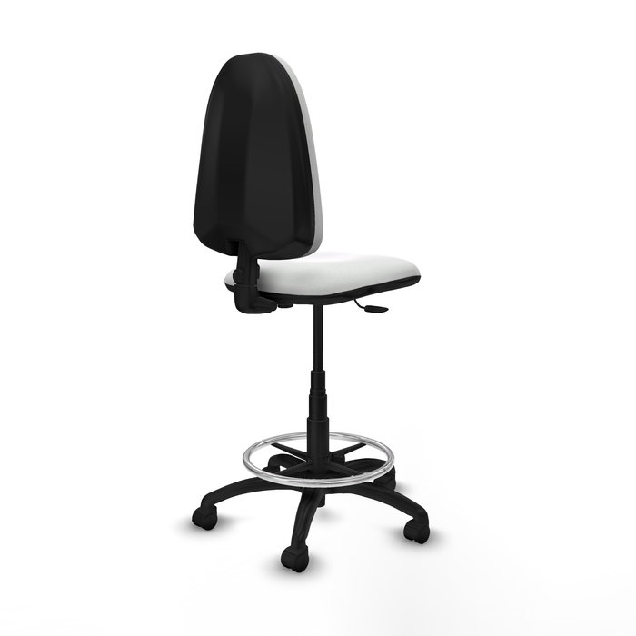 Taburete Aýna con mecanismo Contacto permanente básico tapizada con Tela color Blanco. Equipado con Base poliamida negra, Sin brazos y Ruedas de nailon 50 mm