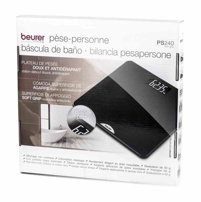 Beurer PS-240 Báscula Digital con Agarre Suave y Superficie de Goma, Pantalla LCD Iluminada