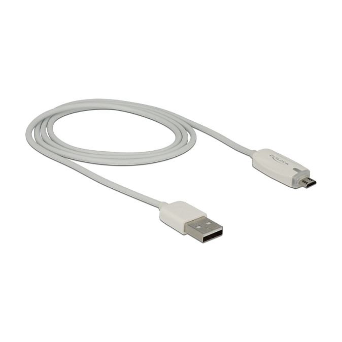 DeLOCK Cable de datos y carga USB 2.0 de 1 m, USB A a Micro USB-B, Blanco con indicador luminoso DeLOCK Cable de datos y carga USB 2.0 de 1 m, USB A a Micro USB-B, Blanco con indicador luminoso