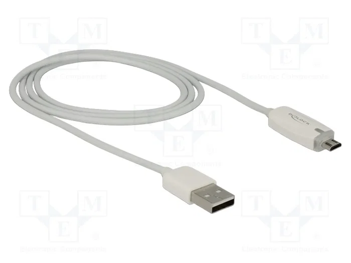 DeLOCK Cable de datos y carga USB 2.0 de 1 m, USB A a Micro USB-B, Blanco con indicador luminoso DeLOCK Cable de datos y carga USB 2.0 de 1 m, USB A a Micro USB-B, Blanco con indicador luminoso