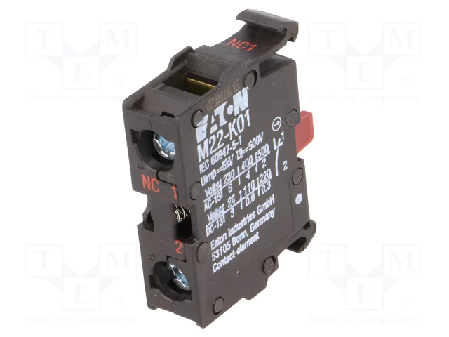 Eaton M22-K01 Elemento de contacto auxiliar con montaje frontal y conexión de tornillo Eaton M22-K01 Elemento de contacto auxiliar con montaje frontal y conexión de tornillo