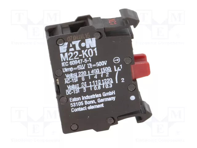 Eaton M22-K01 Elemento de contacto auxiliar con montaje frontal y conexión de tornillo Eaton M22-K01 Elemento de contacto auxiliar con montaje frontal y conexión de tornillo