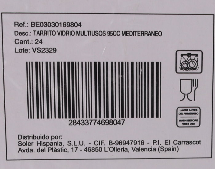Mediterraneo Tarrito Vidrio Multiusos 95 cc 5.5 x 5 x 7.2 cm (24 Unidades)